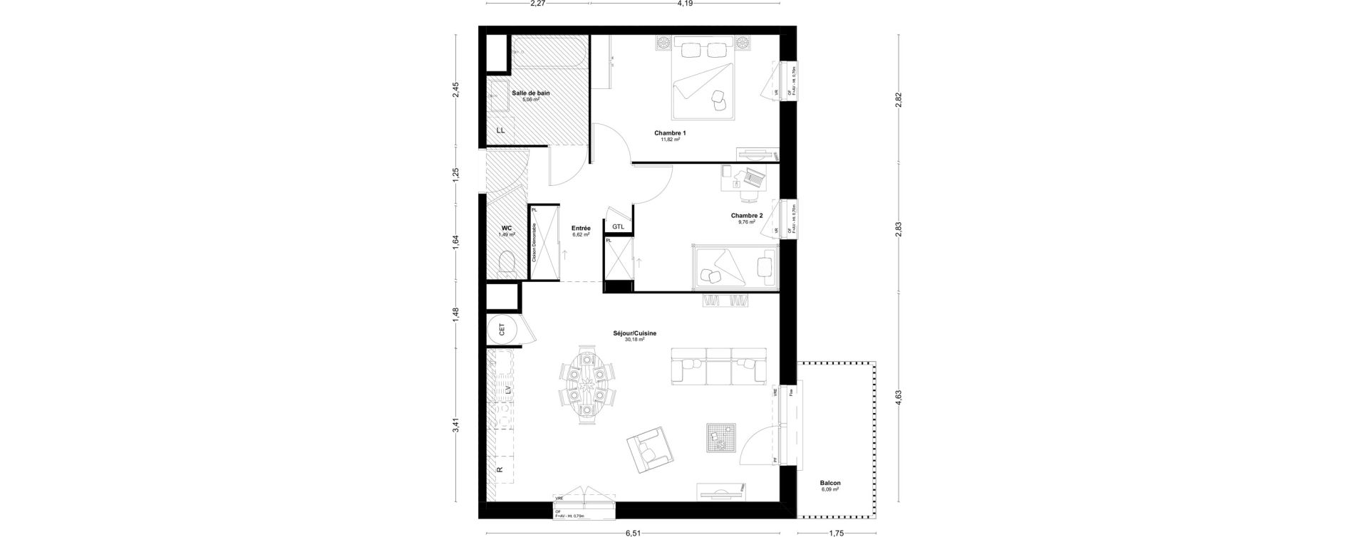 Appartement T3 de 64,93 m2 &agrave; L'Huisserie Centre