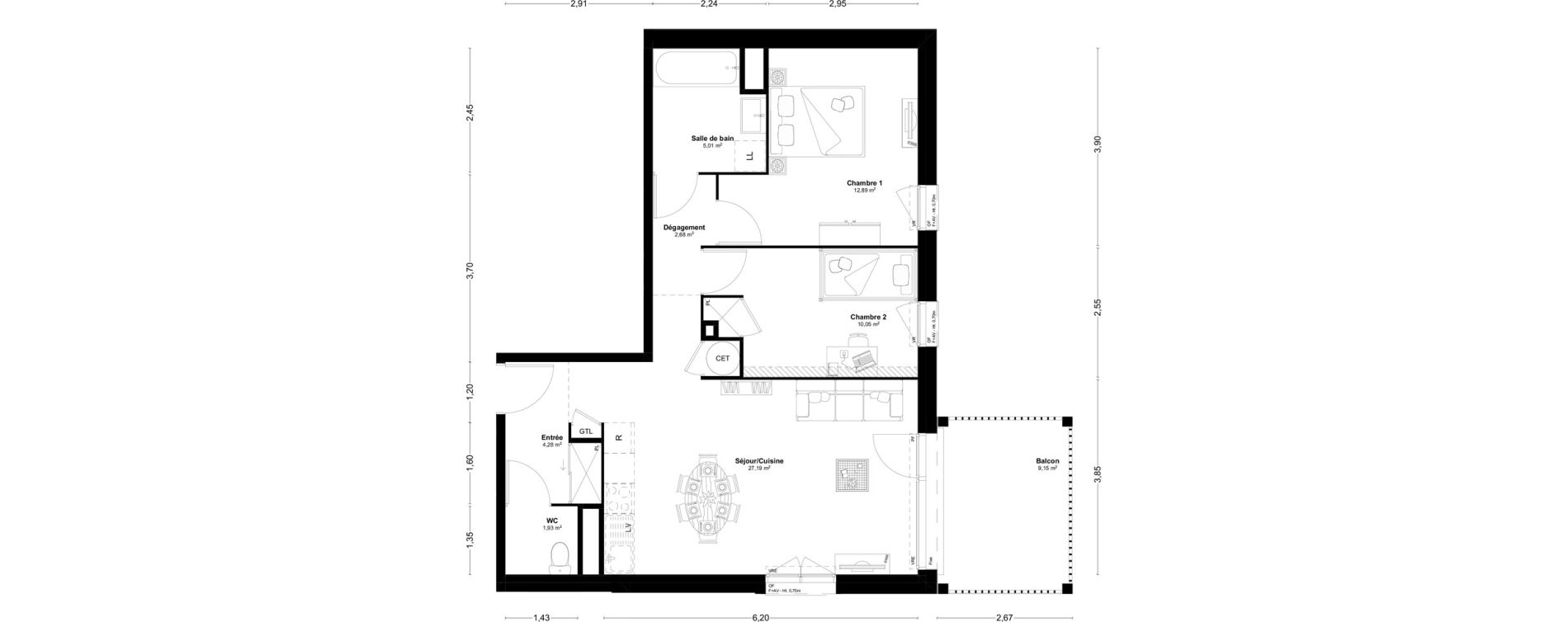 Appartement T3 de 64,03 m2 &agrave; L'Huisserie Centre