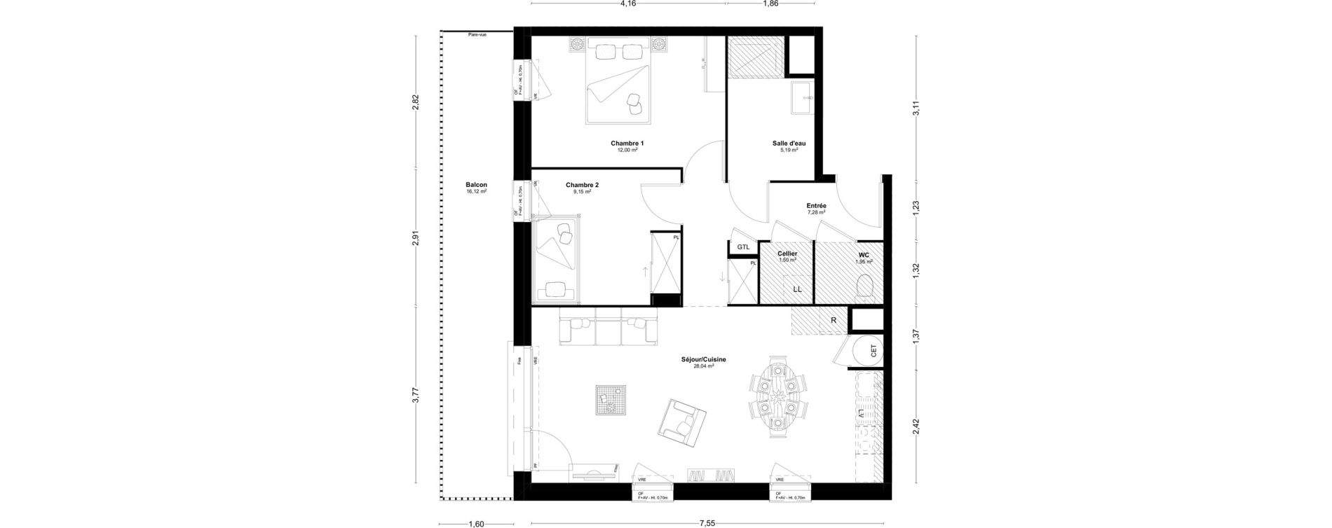 Appartement T3 de 65,11 m2 &agrave; L'Huisserie Centre