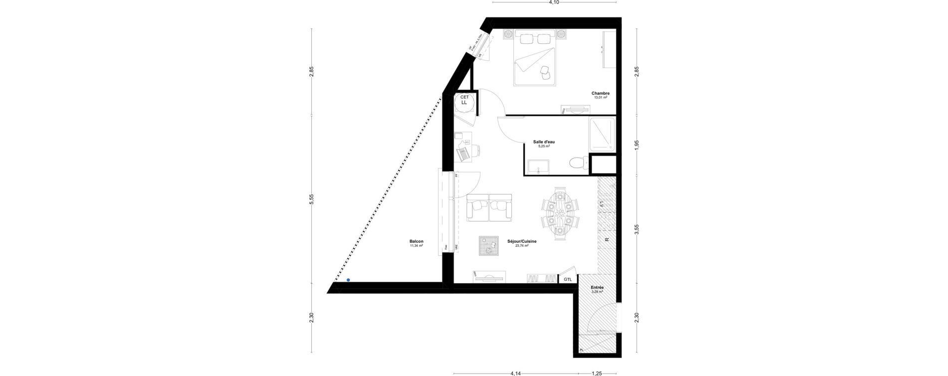 Appartement T2 de 45,28 m2 &agrave; L'Huisserie Centre