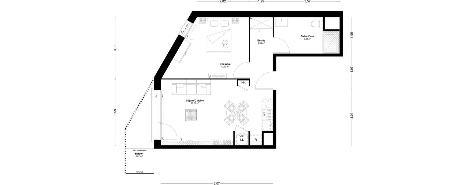 Appartement T2 de 44,11 m2 &agrave; L'Huisserie Centre