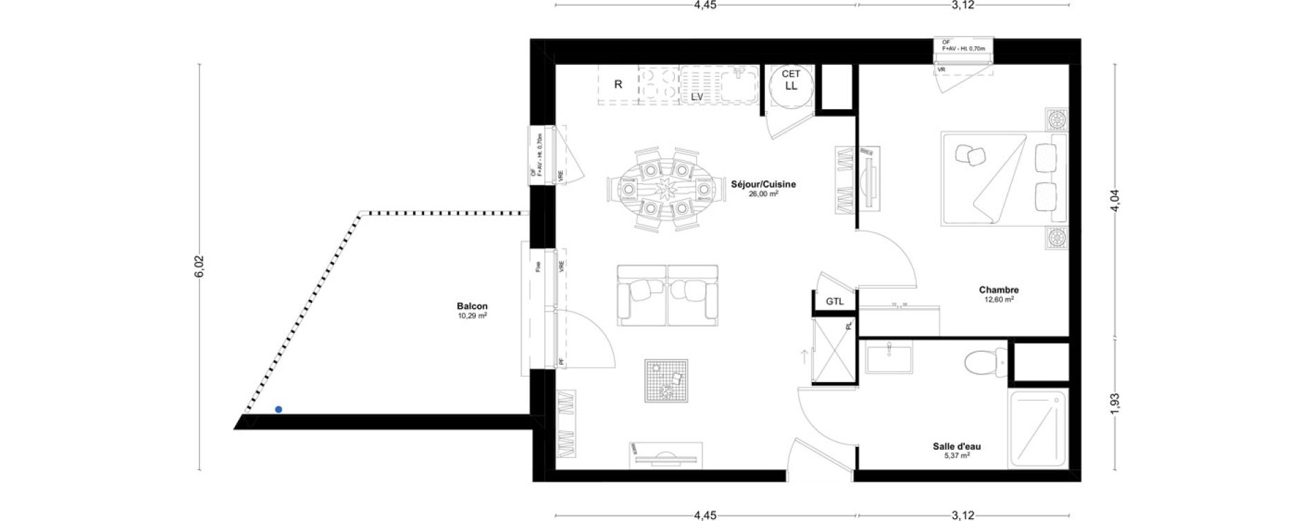 Appartement T2 de 43,97 m2 &agrave; L'Huisserie Centre