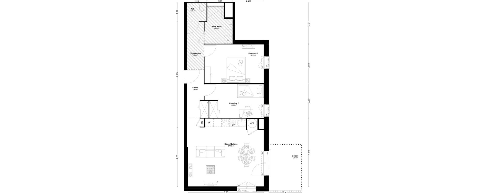 Appartement T3 de 65,98 m2 &agrave; L'Huisserie Centre