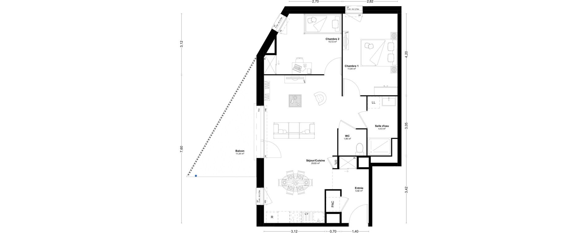 Appartement T3 de 64,60 m2 &agrave; L'Huisserie Centre