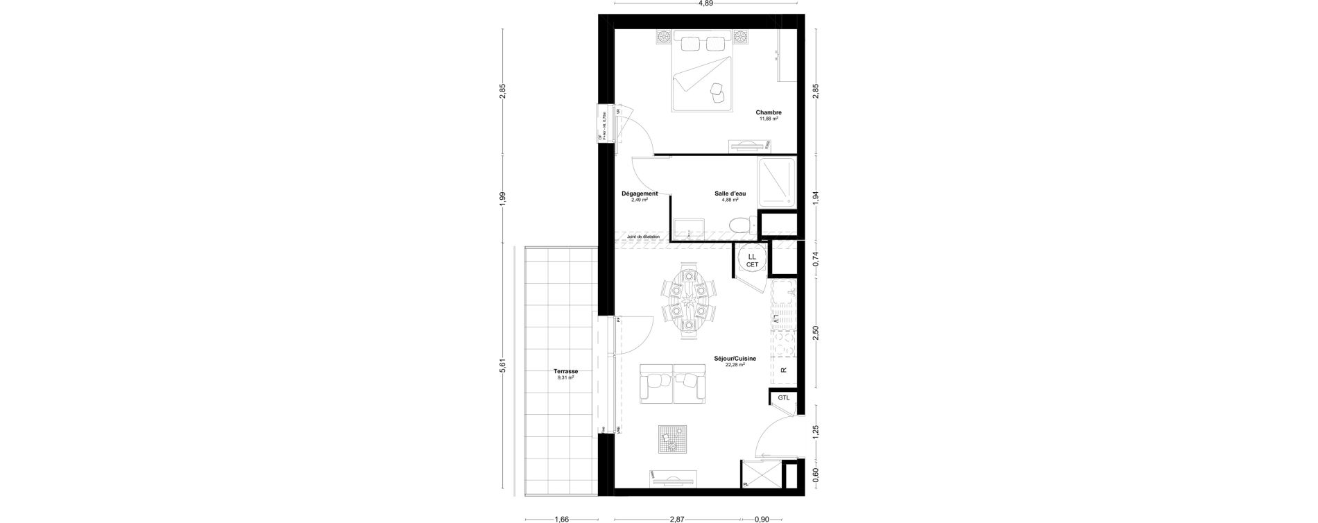 Appartement T2 de 41,53 m2 &agrave; L'Huisserie Centre