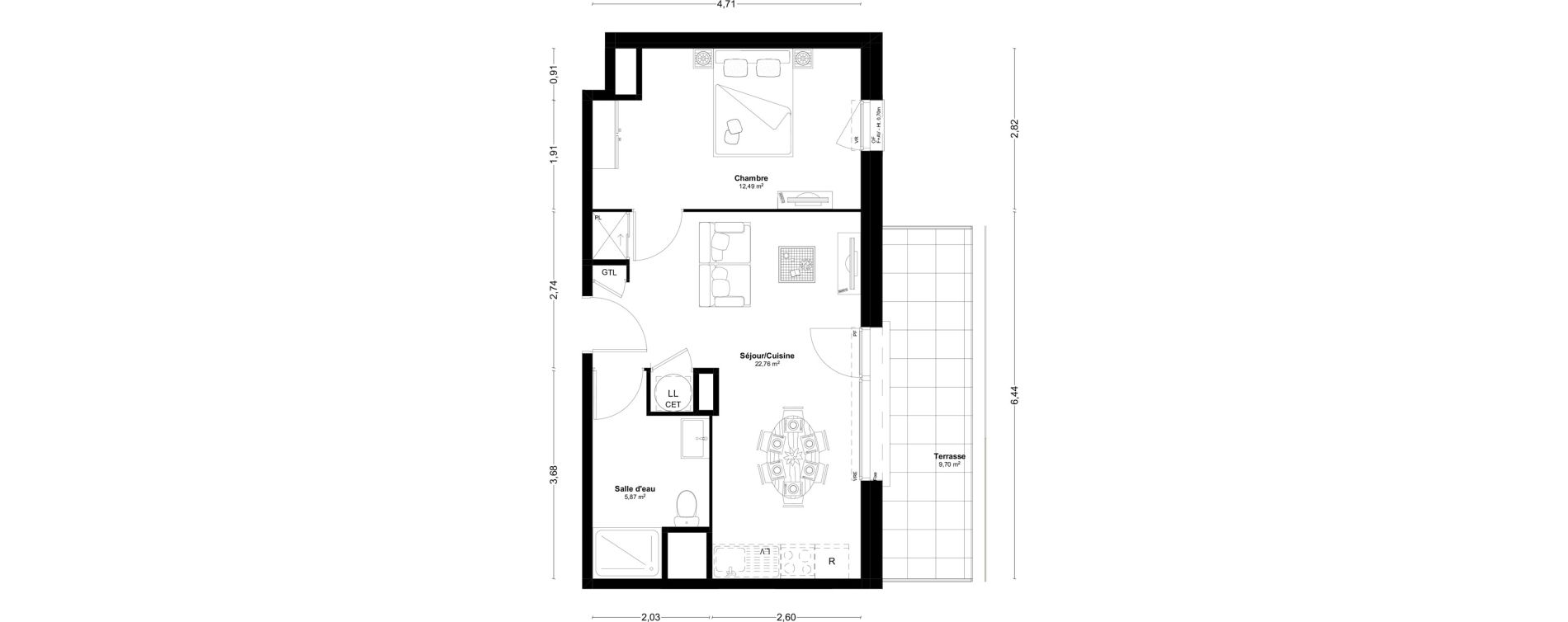 Appartement T2 de 41,12 m2 &agrave; L'Huisserie Centre