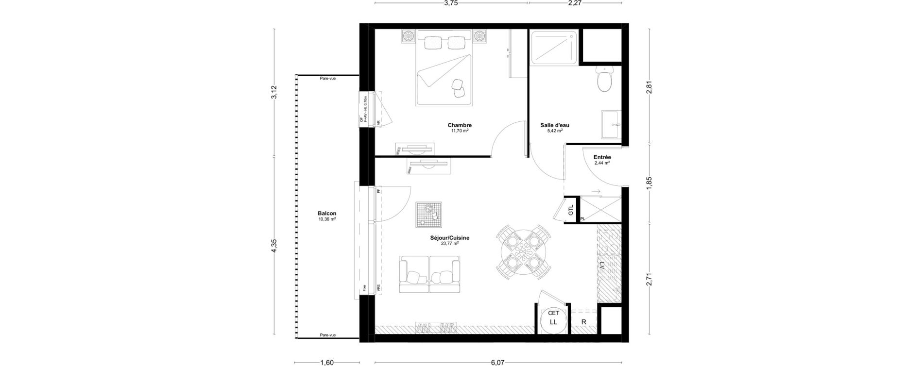 Appartement T2 de 43,33 m2 &agrave; L'Huisserie Centre