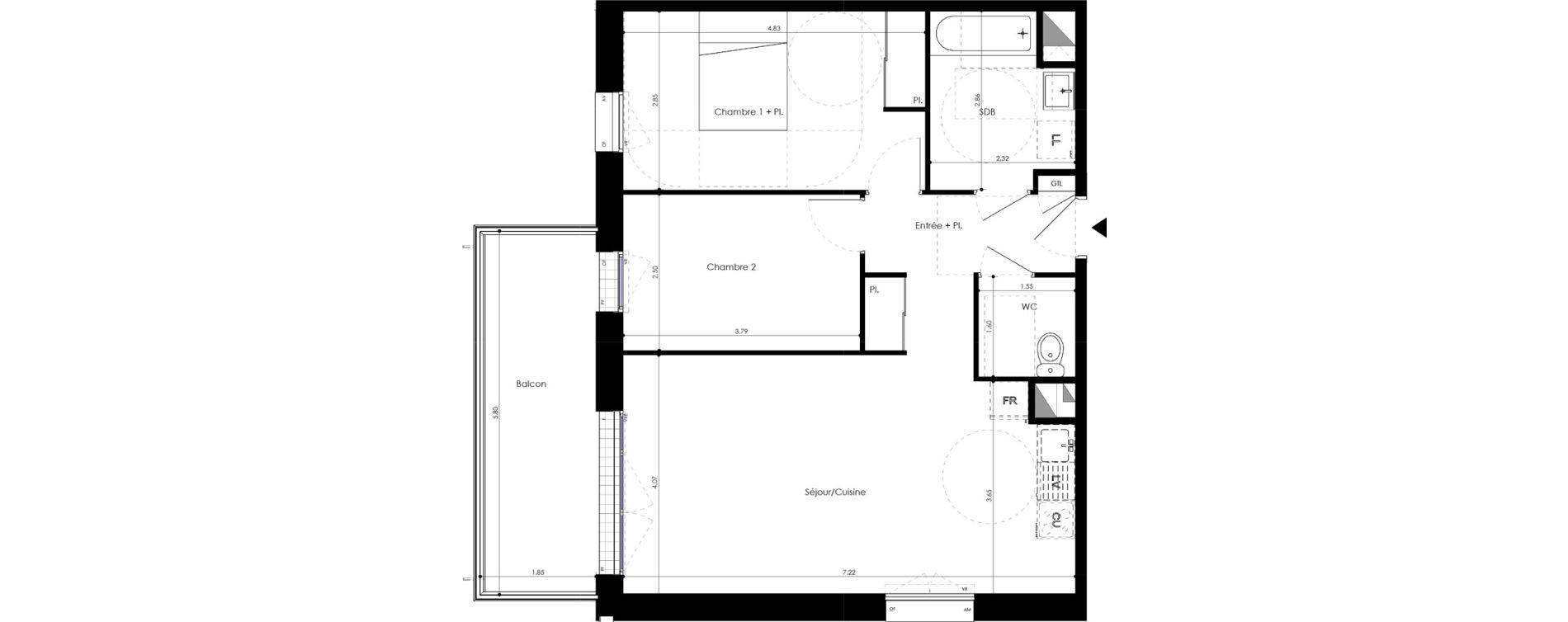 Appartement T3 de 64,19 m2 &agrave; L'Huisserie Centre