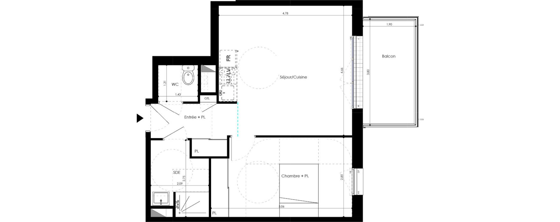 Appartement T2 de 46,83 m2 &agrave; L'Huisserie Centre