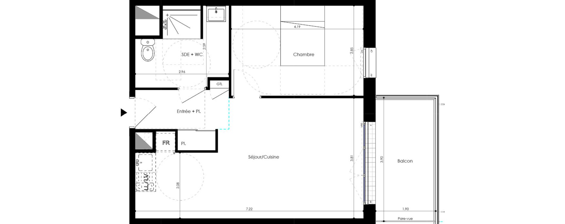 Appartement T2 de 45,75 m2 &agrave; L'Huisserie Centre