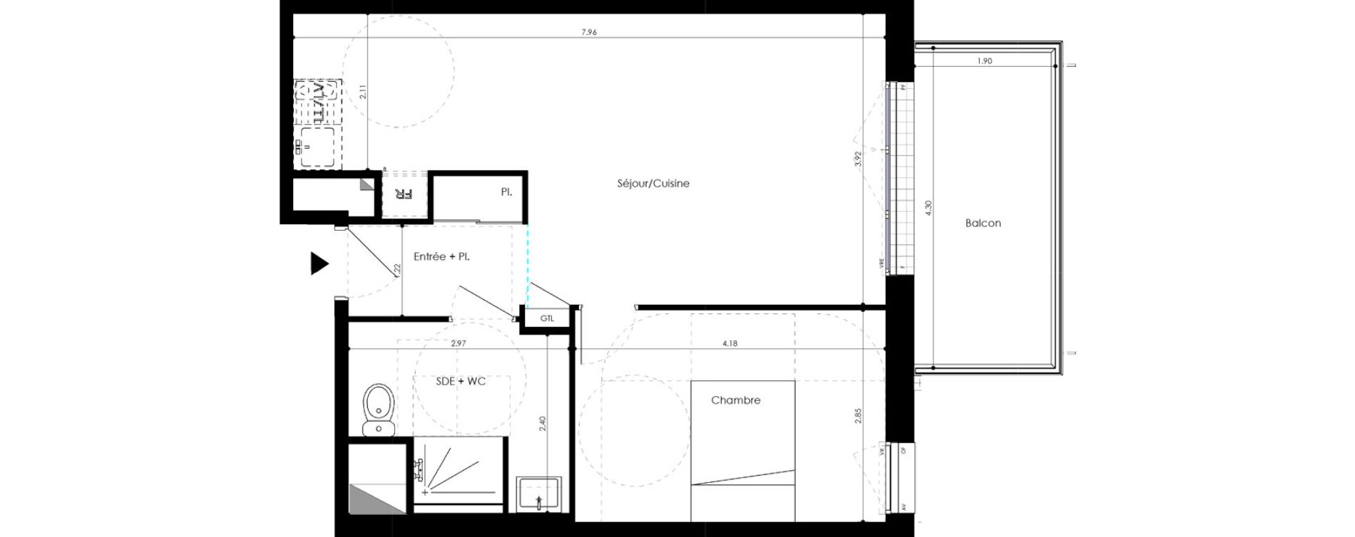 Appartement T2 de 47,95 m2 &agrave; L'Huisserie Centre