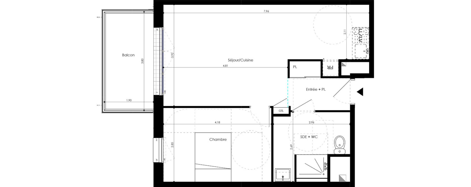 Appartement T2 de 49,18 m2 &agrave; L'Huisserie Centre