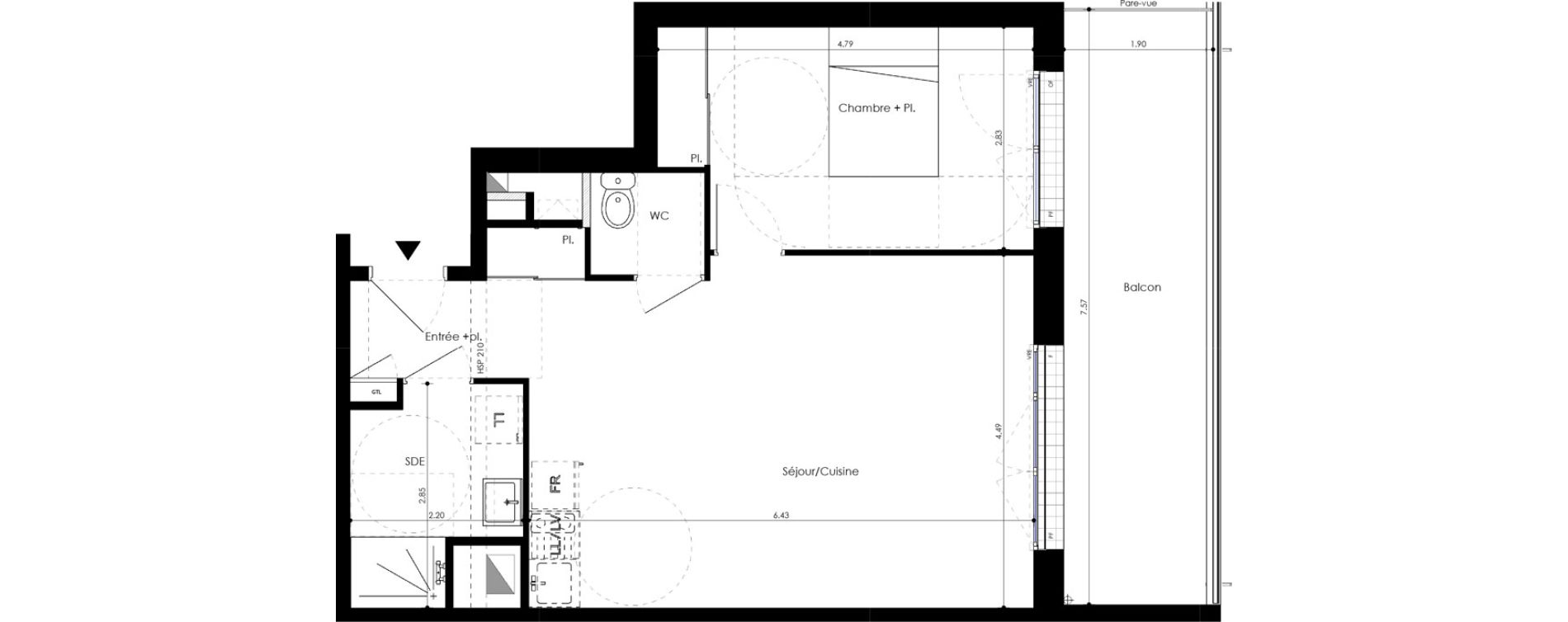 Appartement T2 de 51,68 m2 &agrave; L'Huisserie Centre