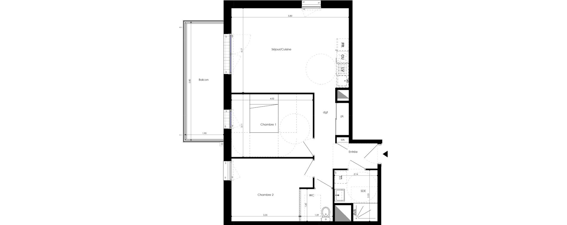 Appartement T3 de 63,30 m2 &agrave; L'Huisserie Centre