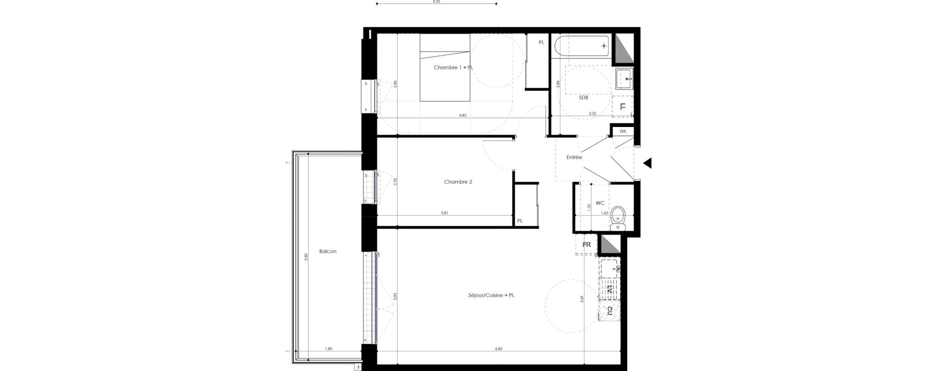 Appartement T3 de 63,16 m2 &agrave; L'Huisserie Centre