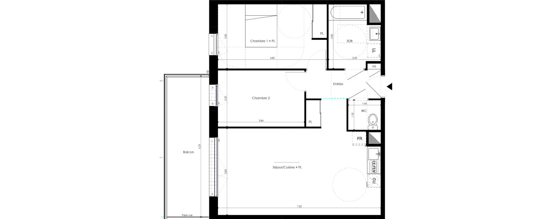 Appartement T3 de 64,48 m2 &agrave; L'Huisserie Centre
