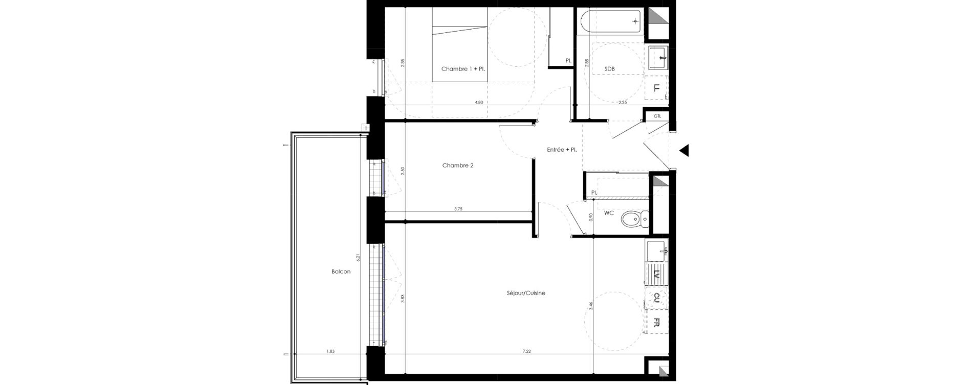 Appartement T3 de 63,71 m2 &agrave; L'Huisserie Centre