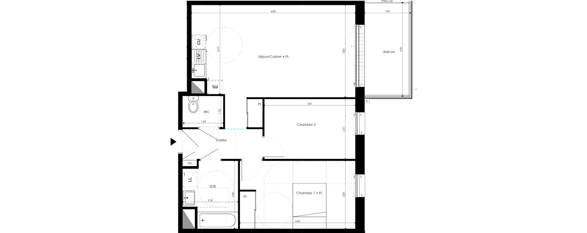 Appartement T3 de 63,22 m2 &agrave; L'Huisserie Centre