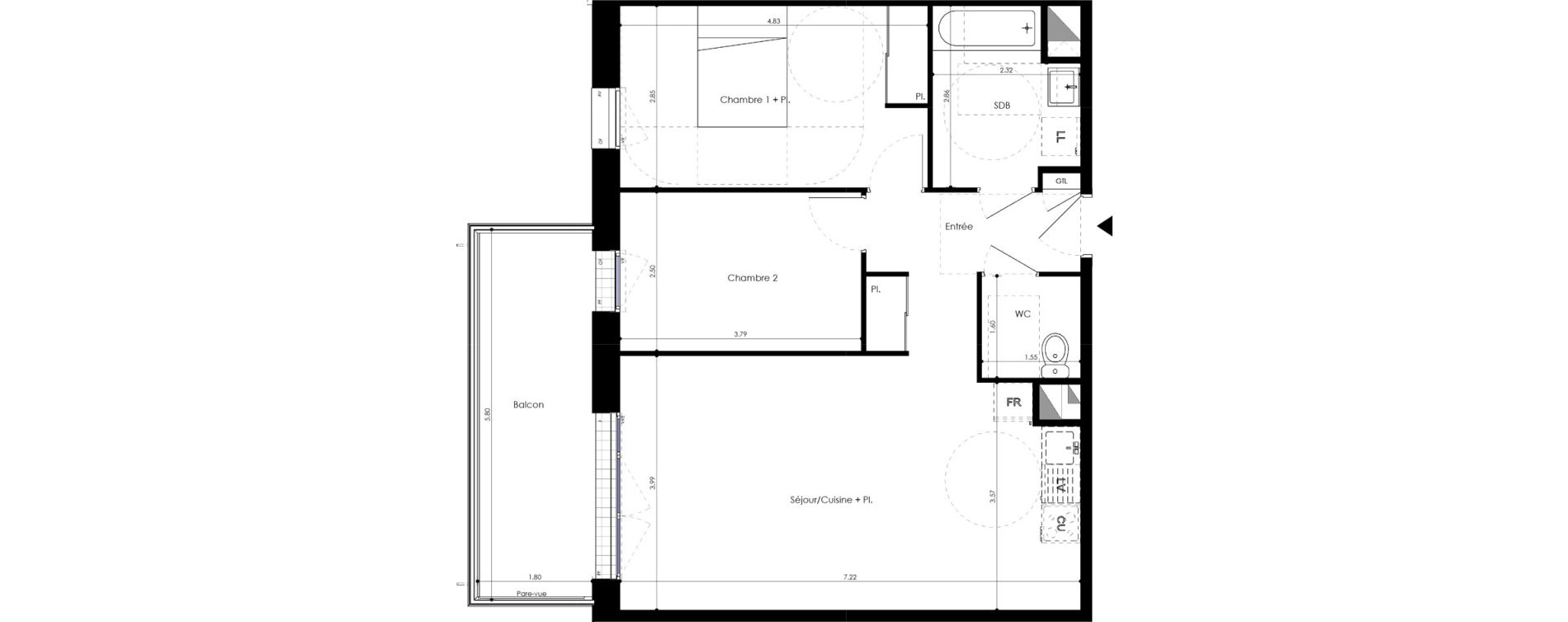 Appartement T3 de 65,49 m2 &agrave; L'Huisserie Centre
