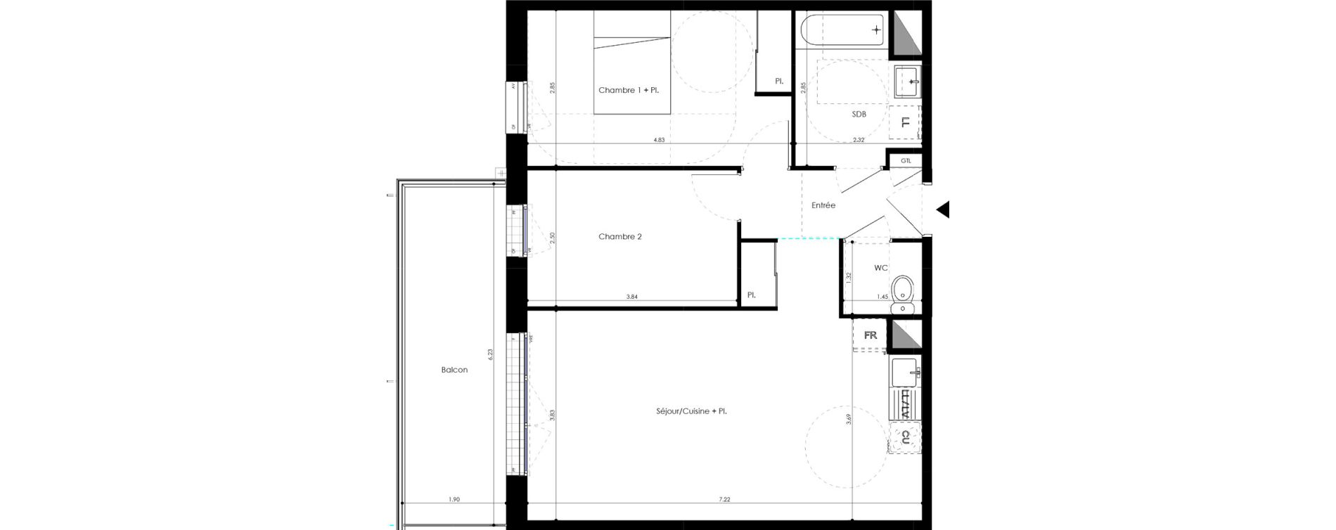Appartement T3 de 64,48 m2 &agrave; L'Huisserie Centre