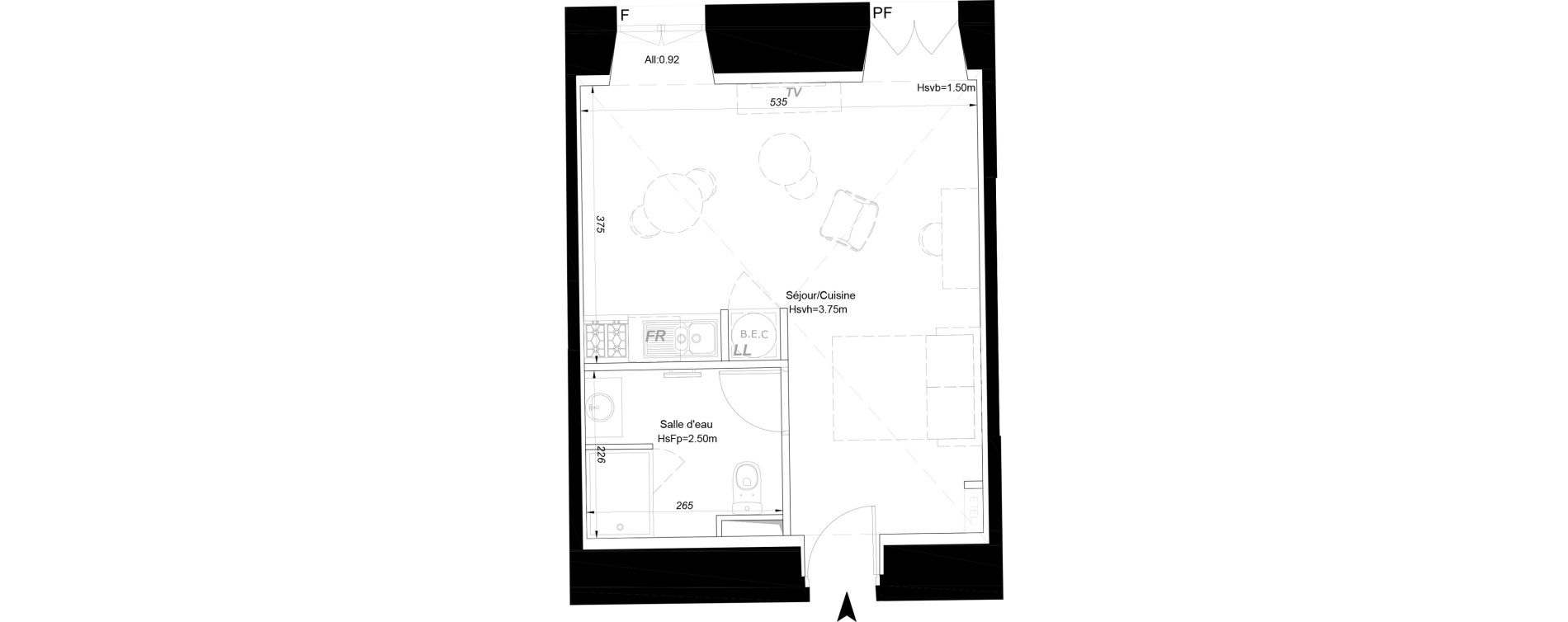 Appartement T1 de 32,85 m2 &agrave; La Fl&egrave;che Centre