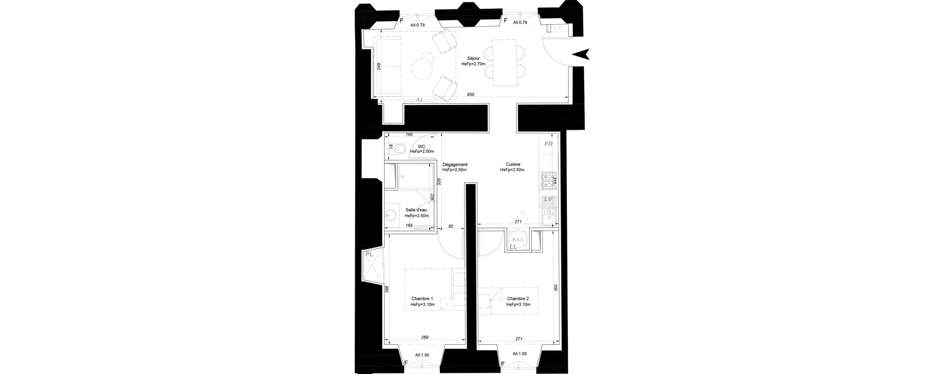 Appartement T3 de 53,95 m2 &agrave; La Fl&egrave;che Centre