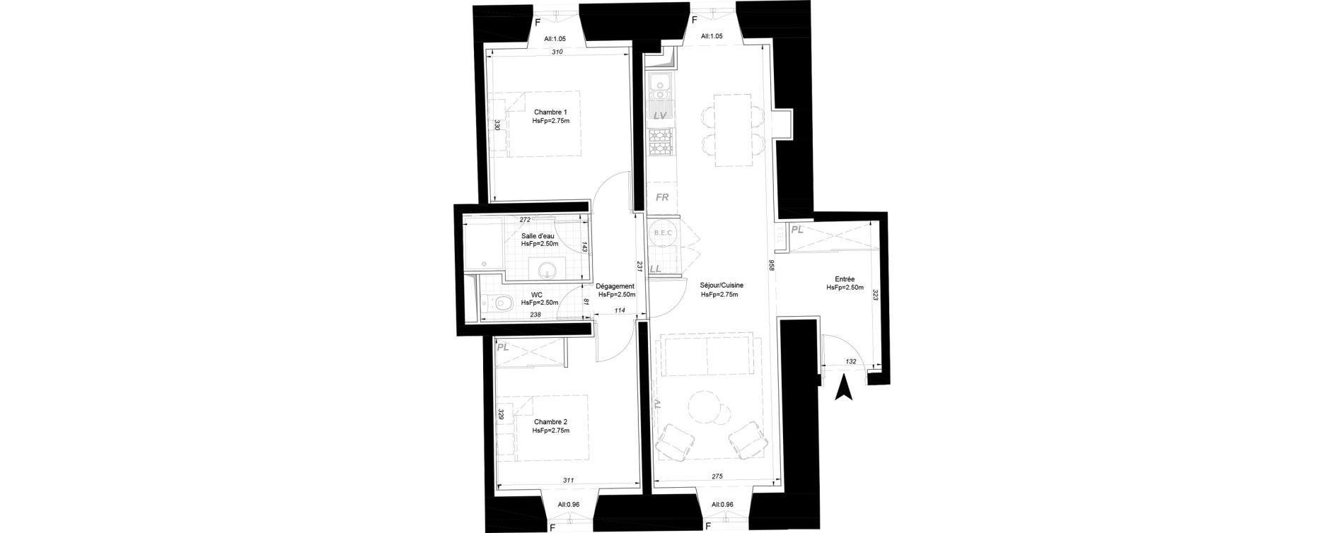 Appartement T3 de 60,80 m2 &agrave; La Fl&egrave;che Centre