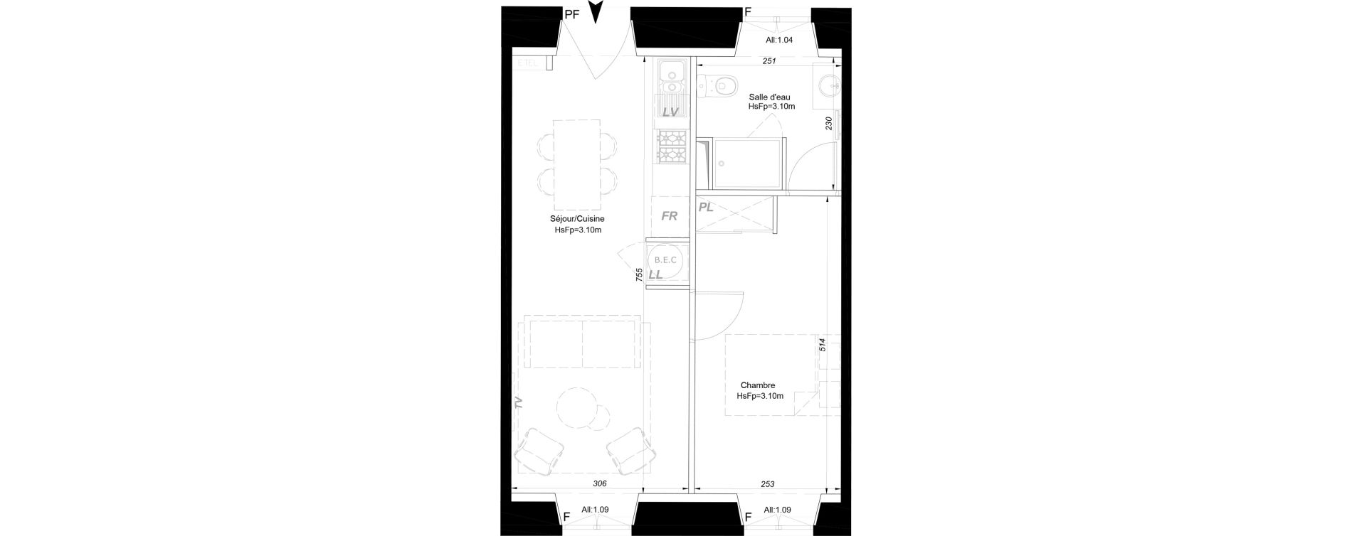 Appartement T2 de 43,65 m2 &agrave; La Fl&egrave;che Centre