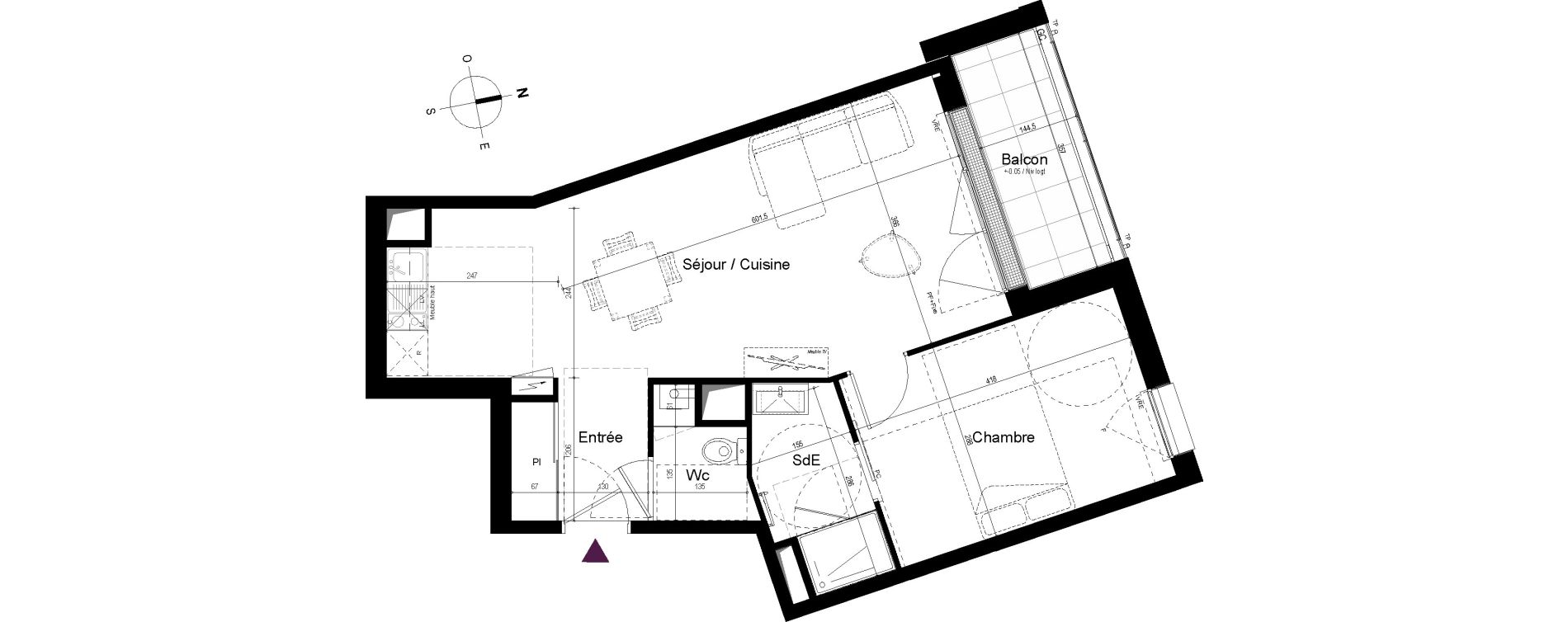 Appartement T2 de 48,36 m2 au Mans Boll&eacute;e