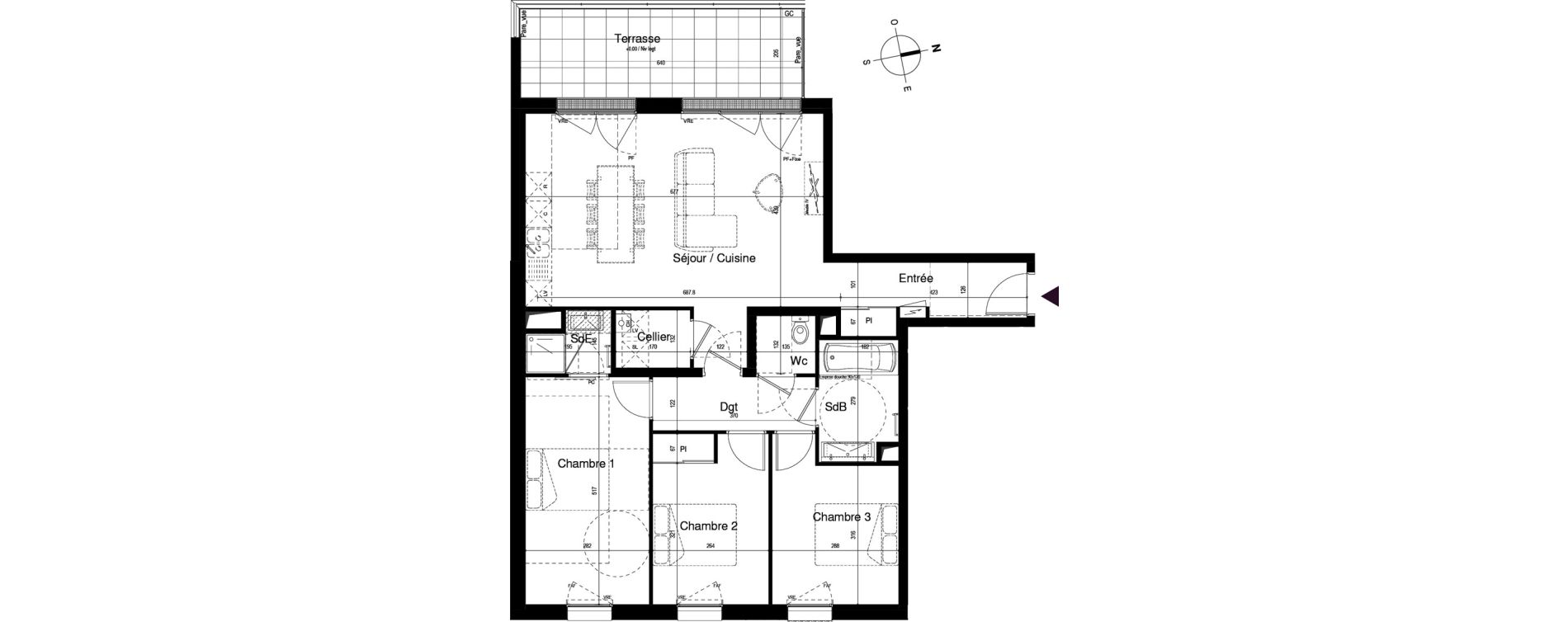 Appartement T4 de 87,80 m2 au Mans Boll&eacute;e