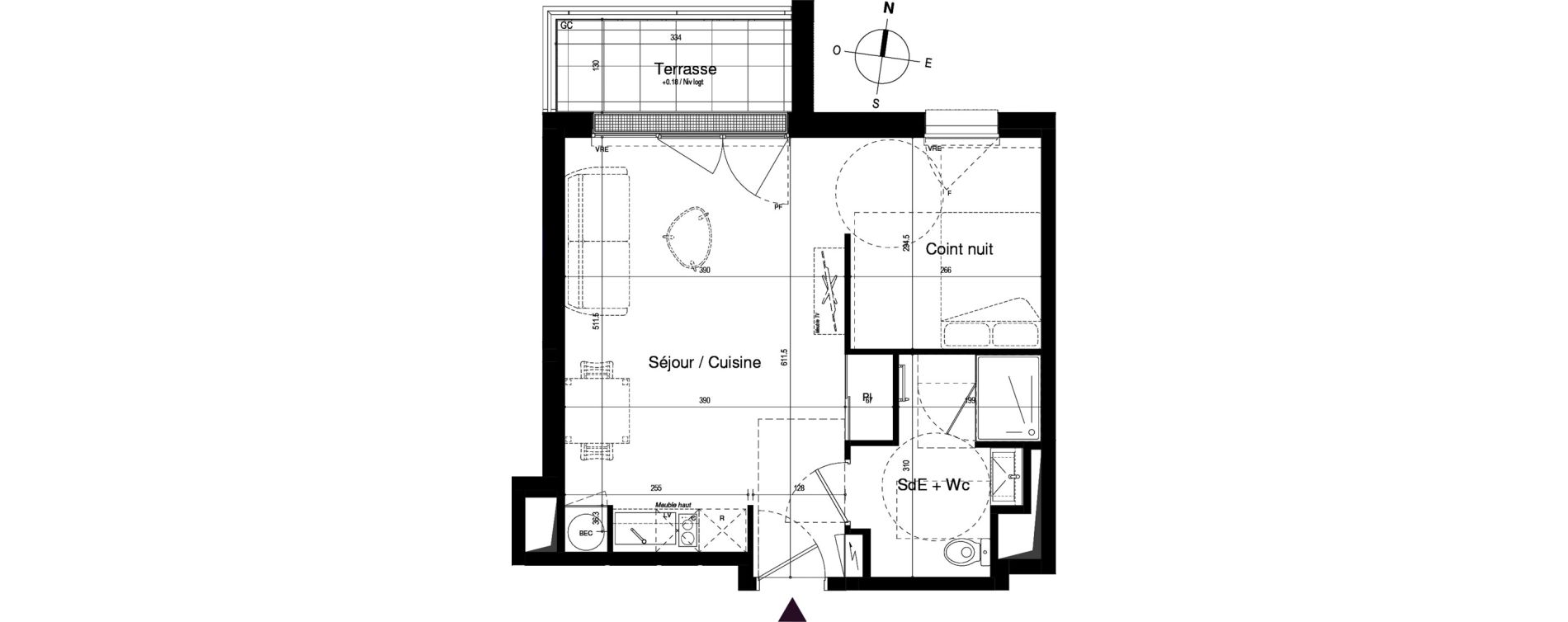 Appartement T1 bis de 37,81 m2 au Mans Boll&eacute;e