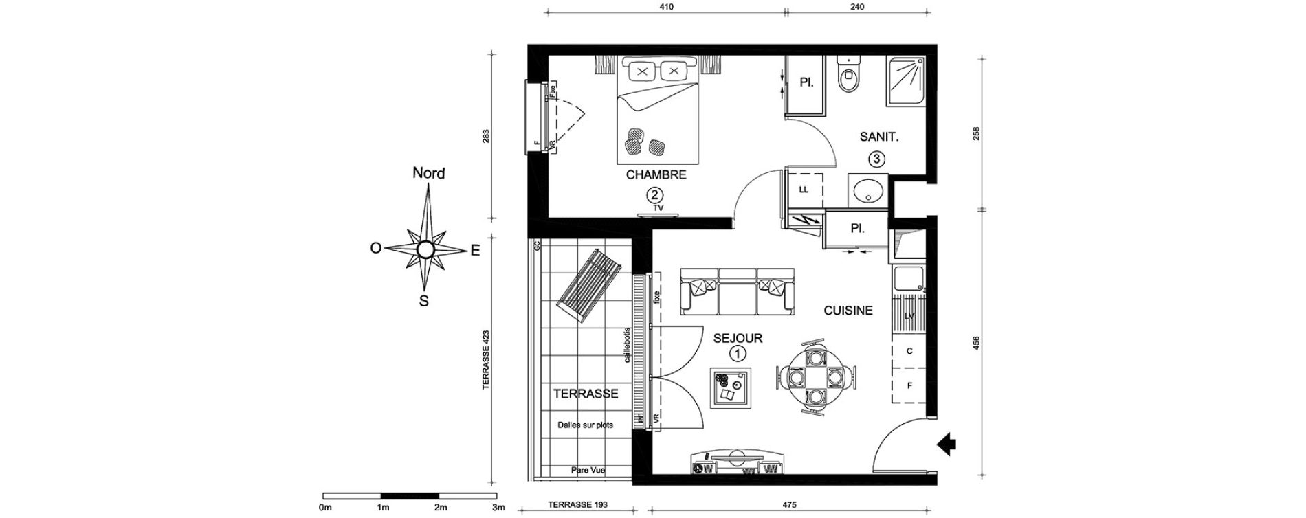 Appartement T2 de 37,73 m2 au Mans Pontlieue