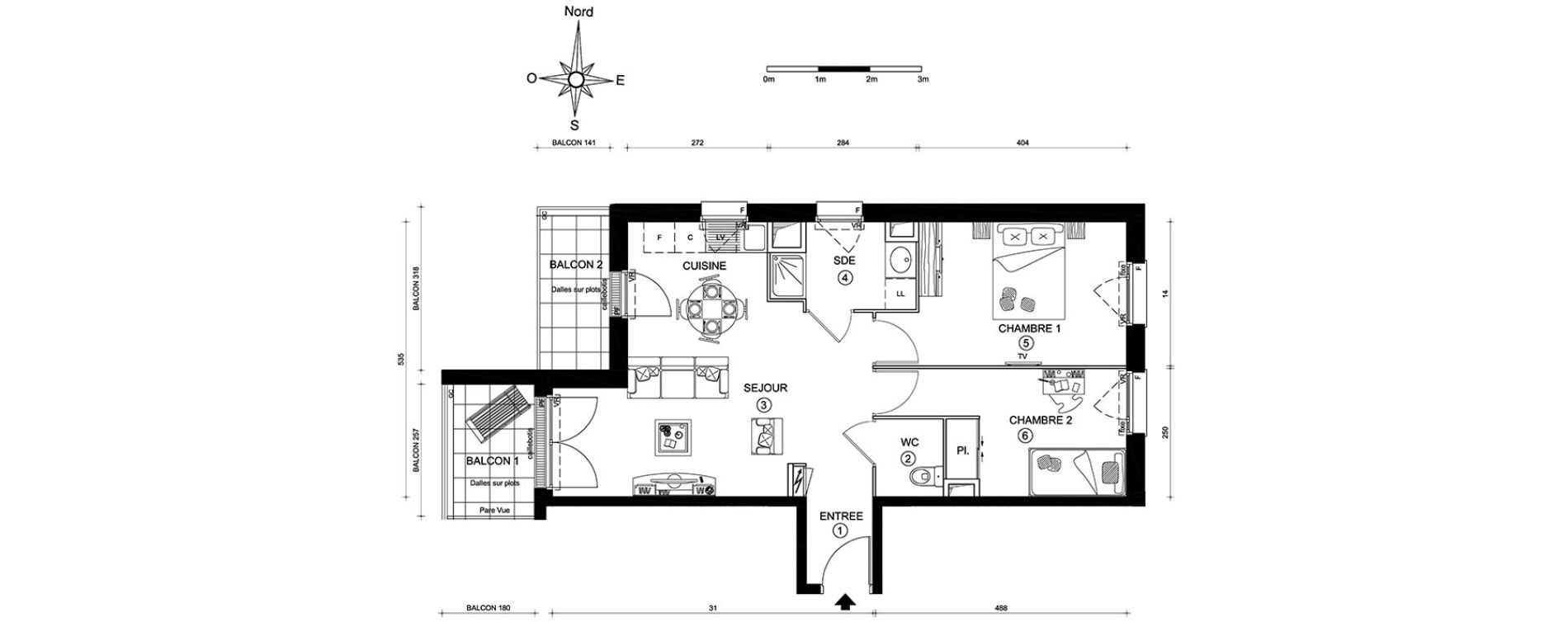 Appartement T3 de 55,19 m2 au Mans Pontlieue