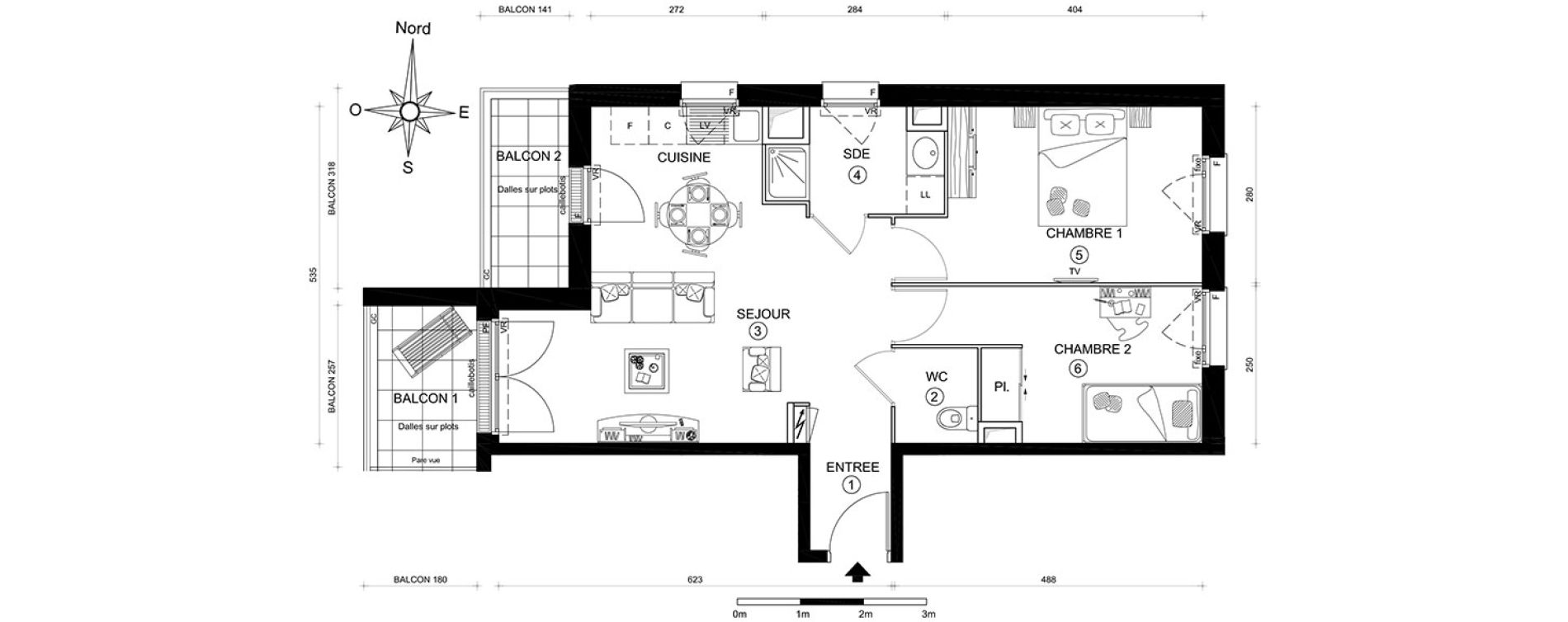 Appartement T3 de 55,19 m2 au Mans Pontlieue