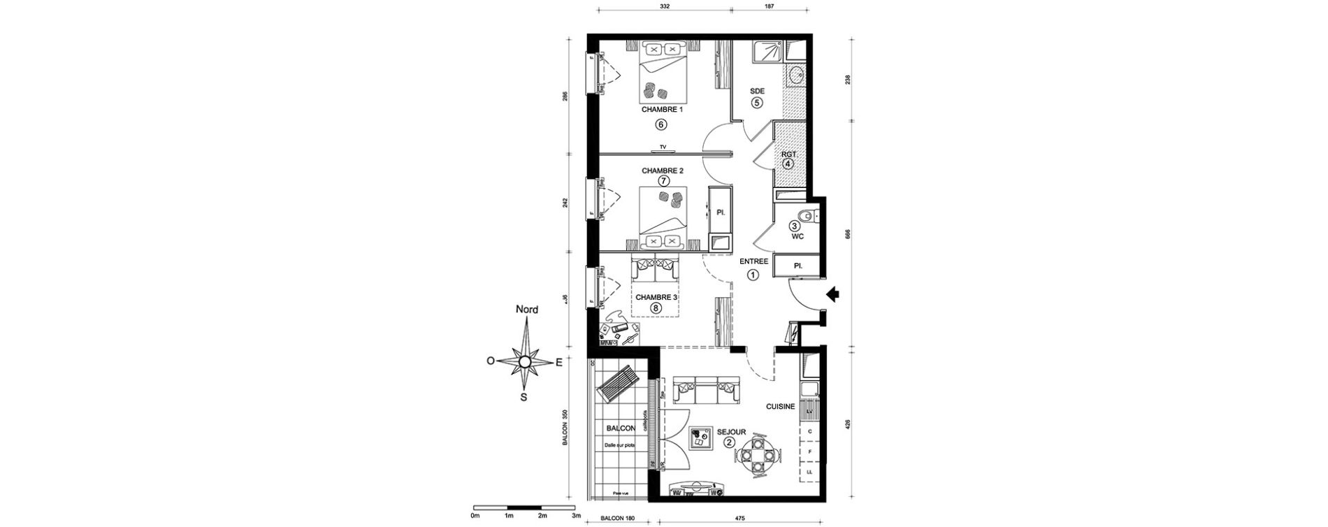 Appartement T4 de 74,40 m2 au Mans Pontlieue