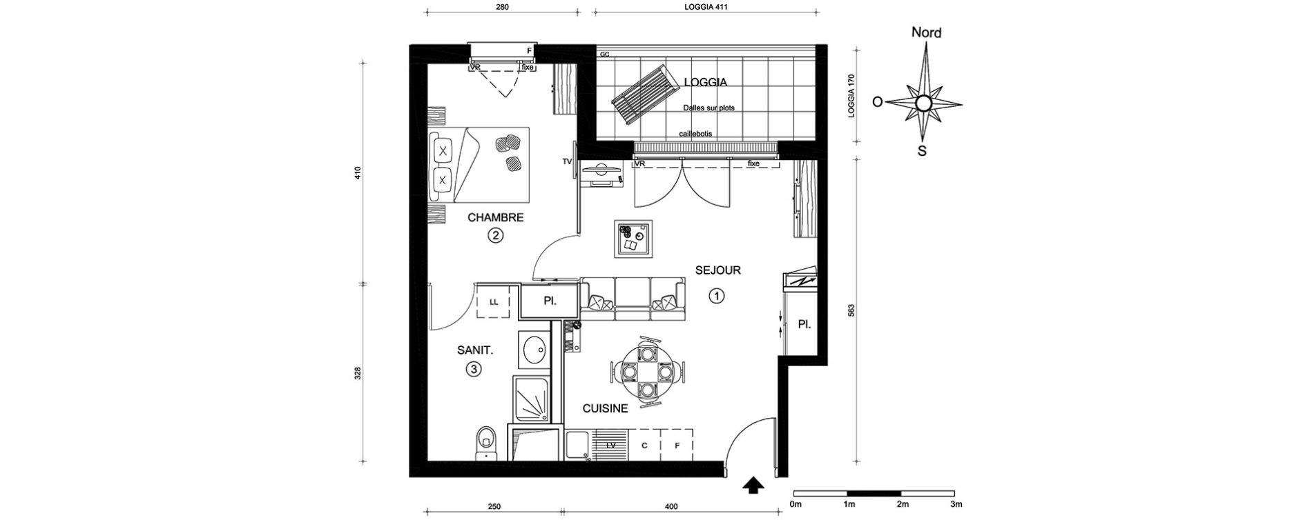 Appartement T2 de 42,98 m2 au Mans Pontlieue