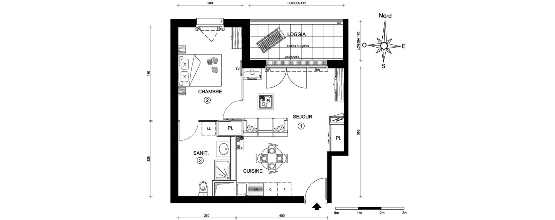 Appartement T2 de 42,98 m2 au Mans Pontlieue