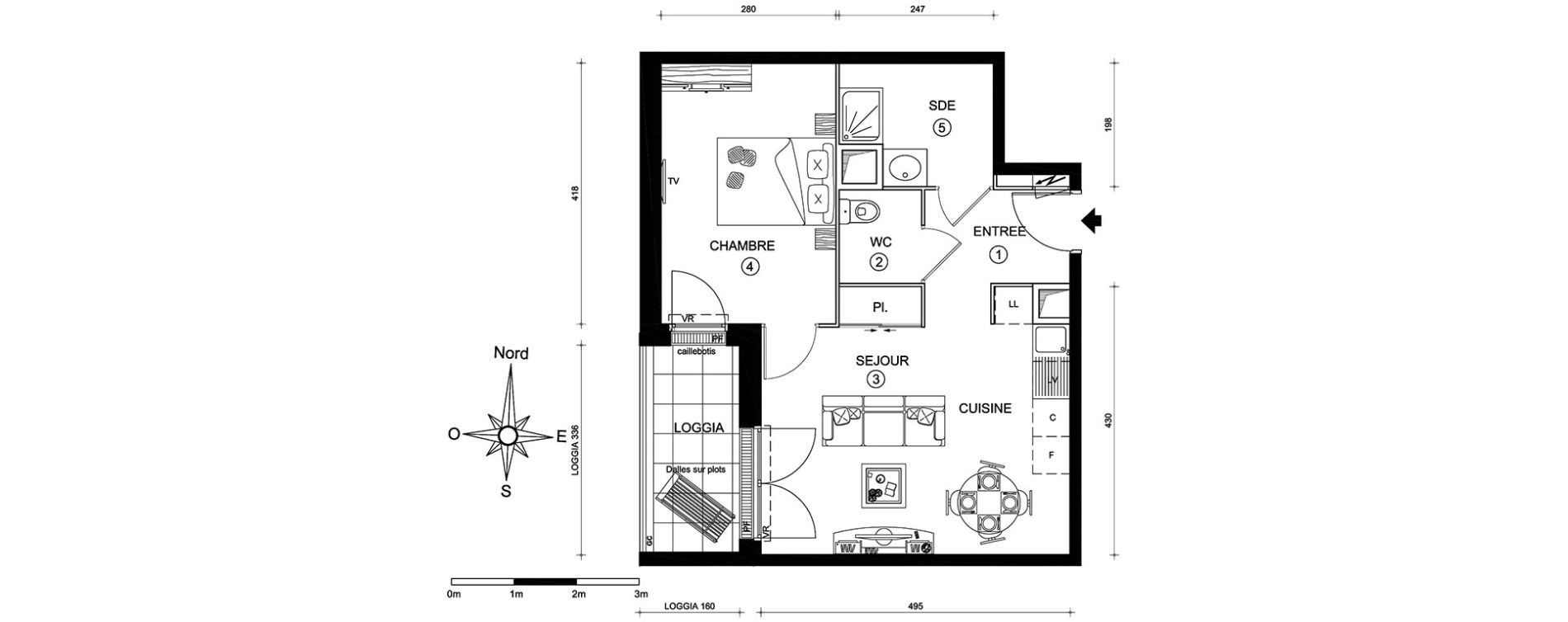 Appartement T2 de 41,69 m2 au Mans Pontlieue