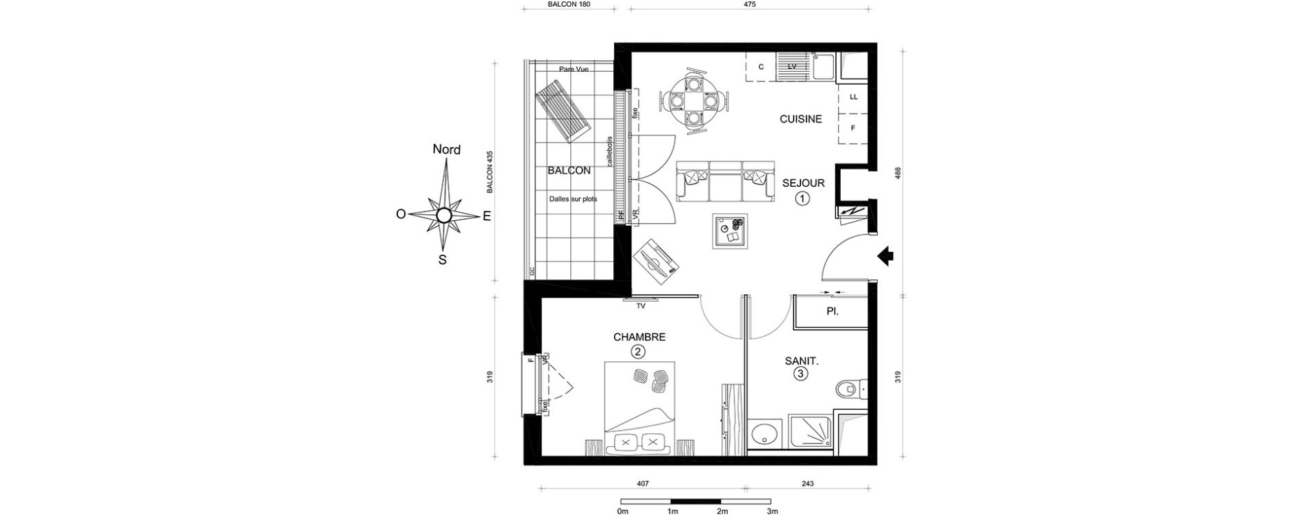 Appartement T2 de 41,81 m2 au Mans Pontlieue