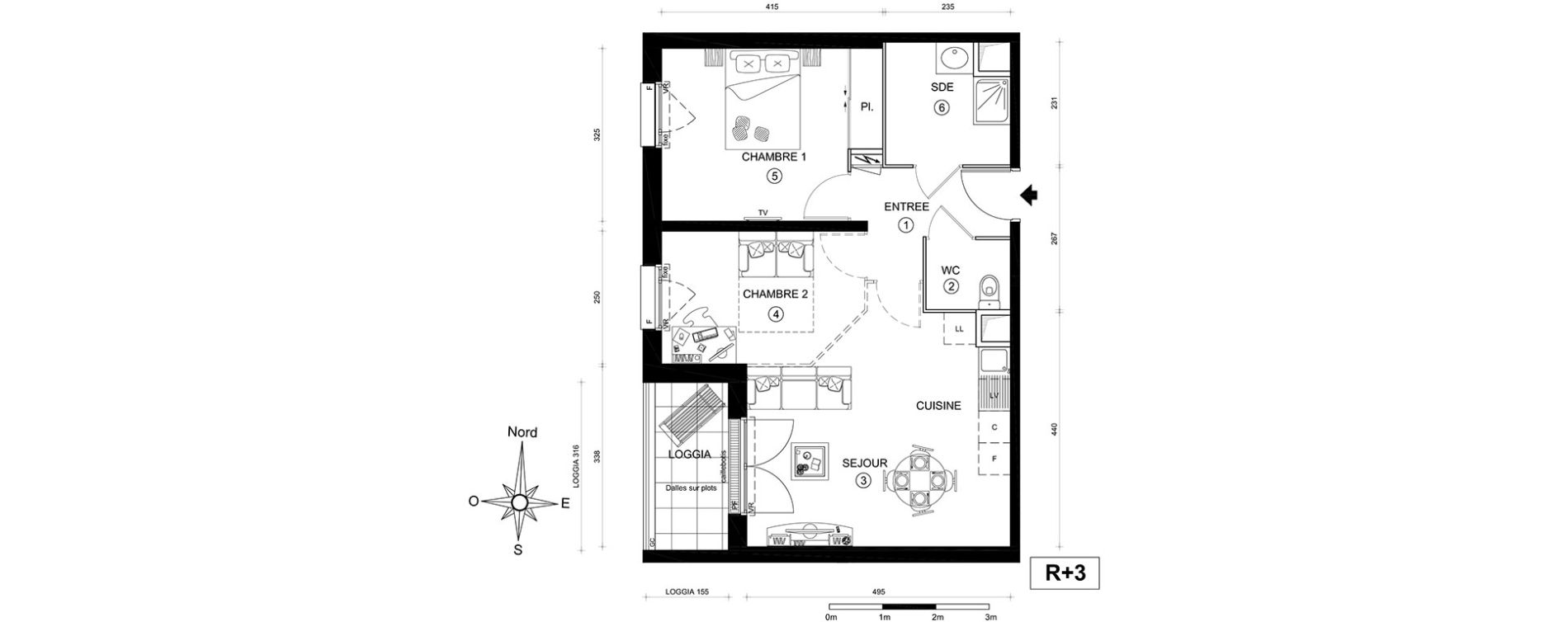 Appartement T3 de 53,54 m2 au Mans Pontlieue