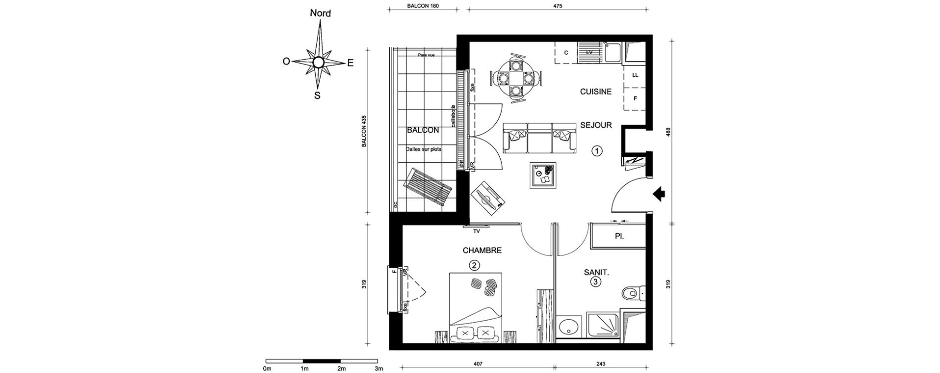 Appartement T2 de 41,81 m2 au Mans Pontlieue