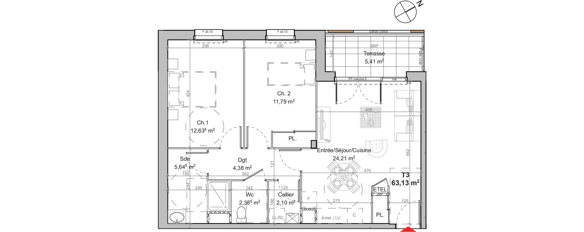 Appartement T3 de 63,13 m2 au Mans Boussini&egrave;re