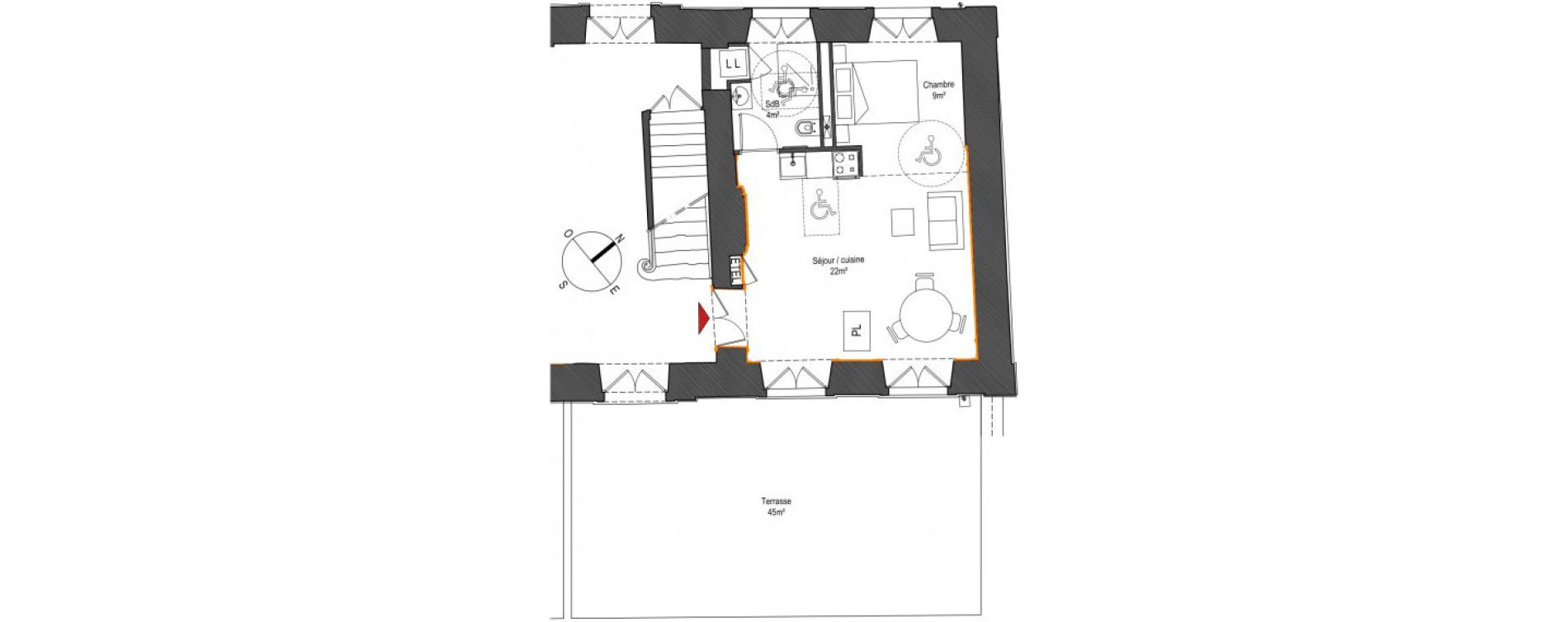 Appartement T2 de 35,00 m2 au Mans Jacobins - r&eacute;publique