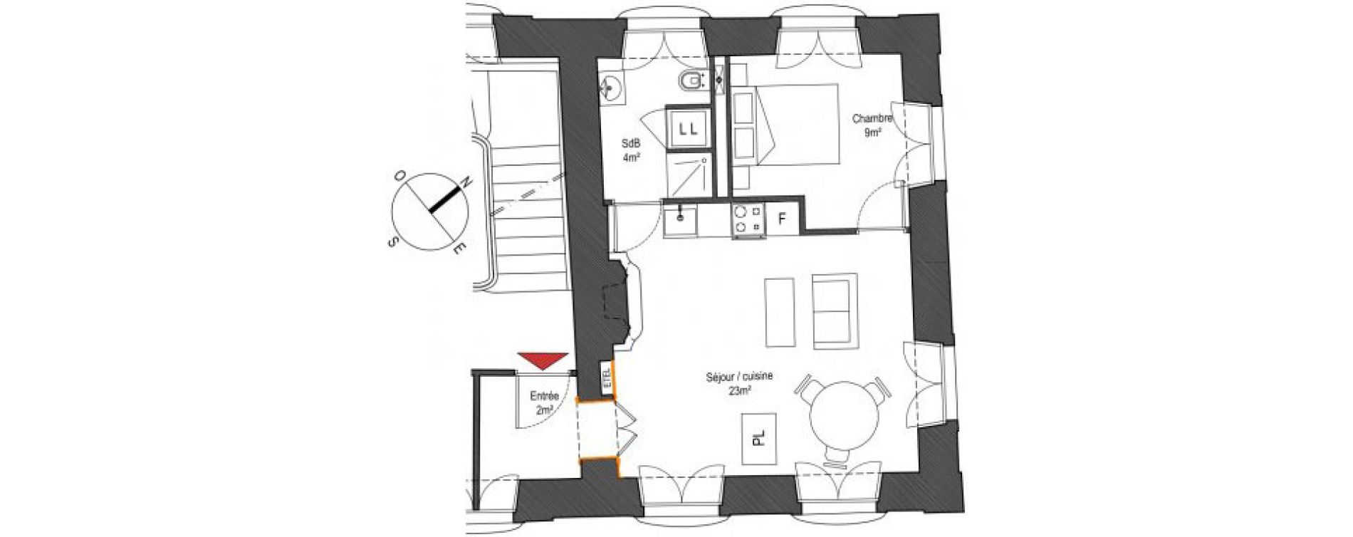 Appartement T2 de 38,00 m2 au Mans Jacobins - r&eacute;publique