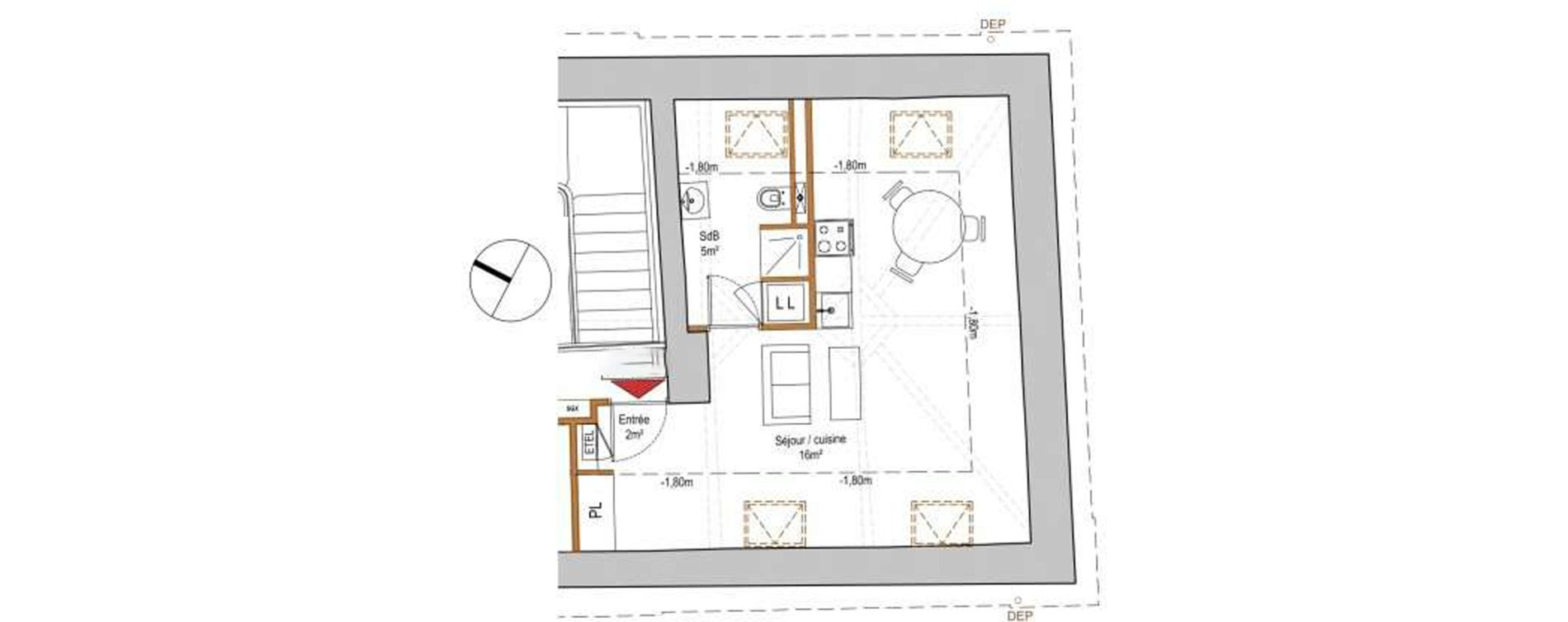 Appartement T1 de 23,00 m2 au Mans Jacobins - r&eacute;publique