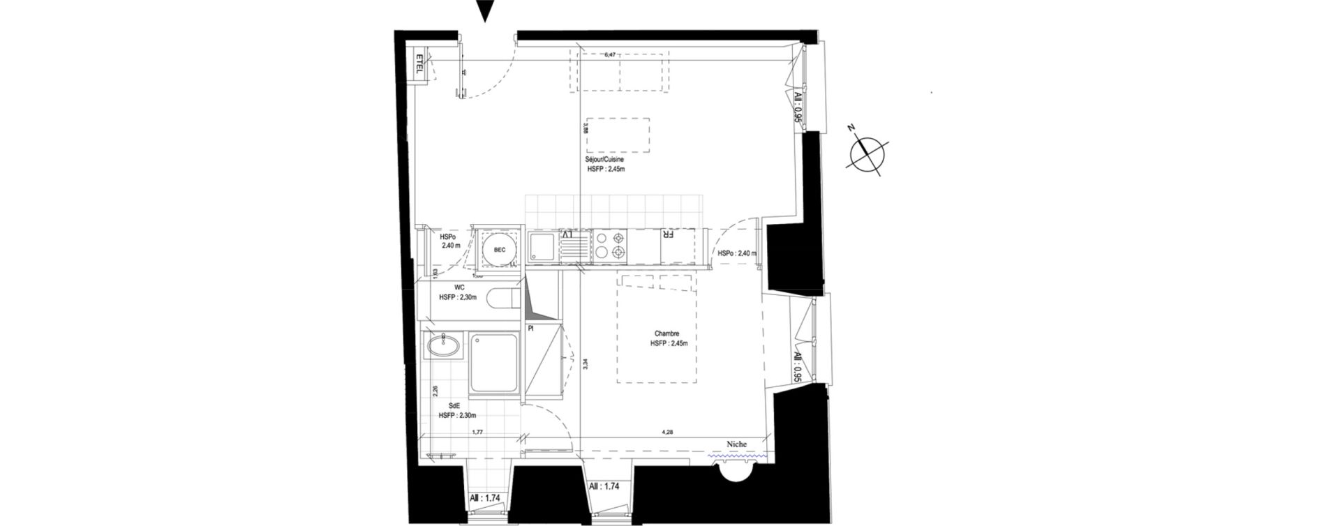 Appartement T2 de 45,10 m2 au Mans Vieux mans