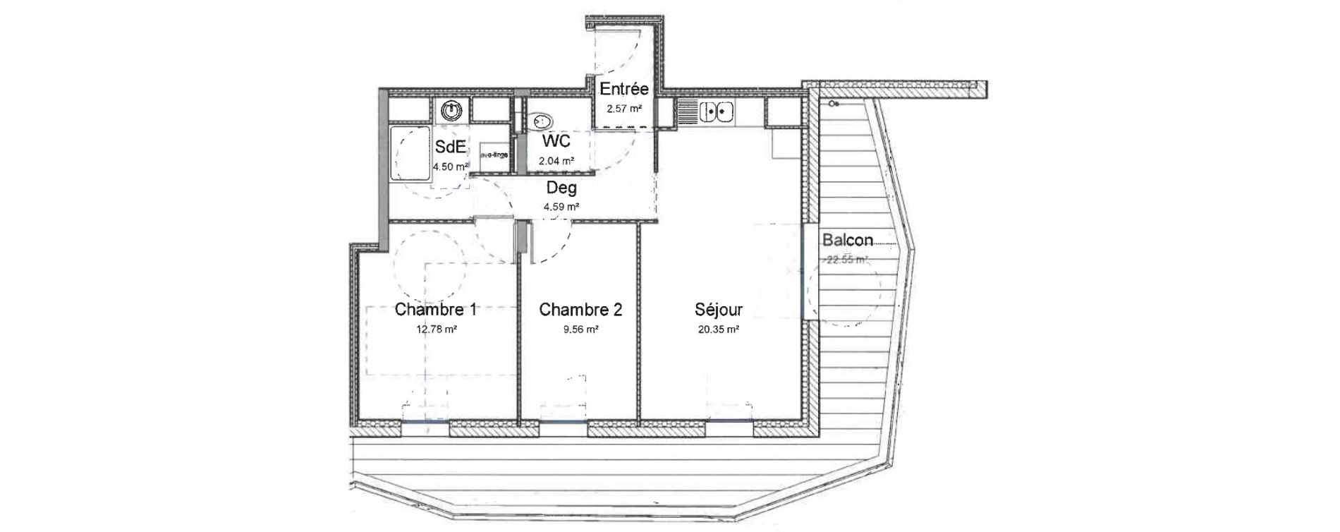 Appartement T3 de 56,39 m2 au Mans Pr&eacute;martine