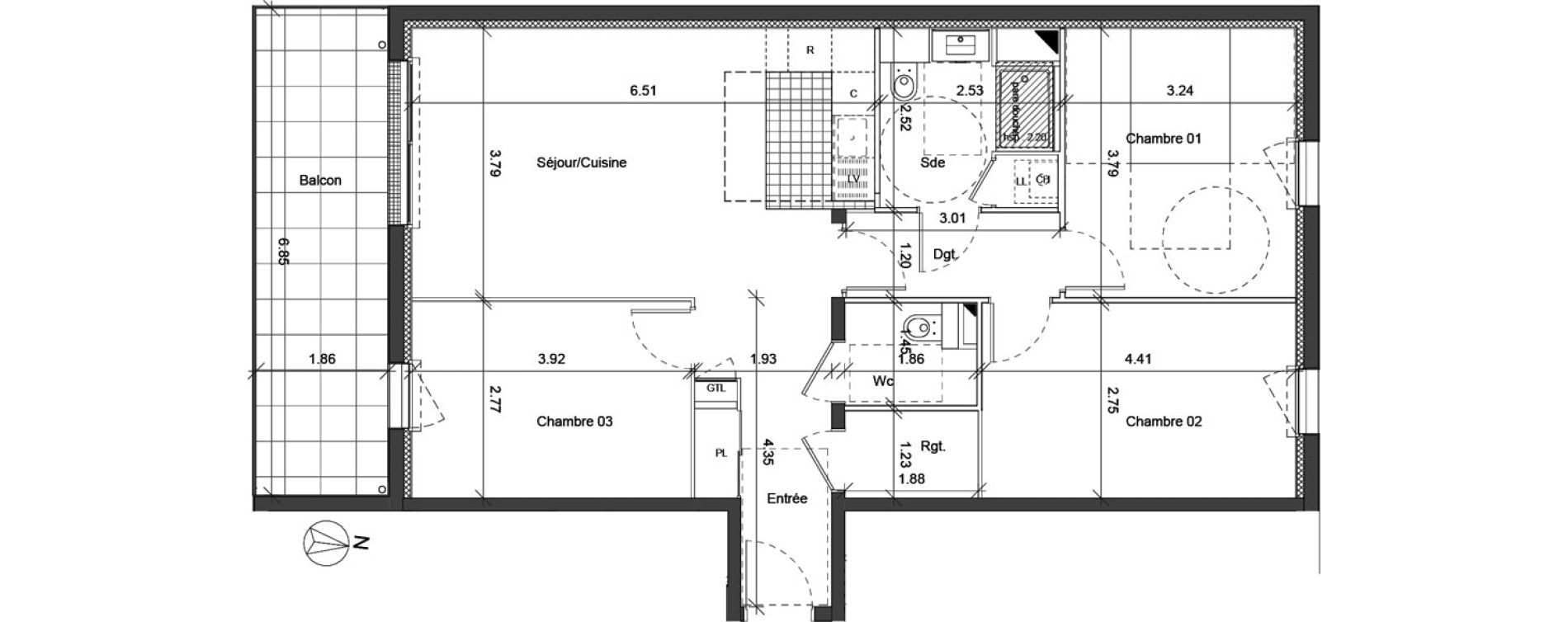 Appartement T4 de 80,22 m2 au Mans Maillets - bellevue