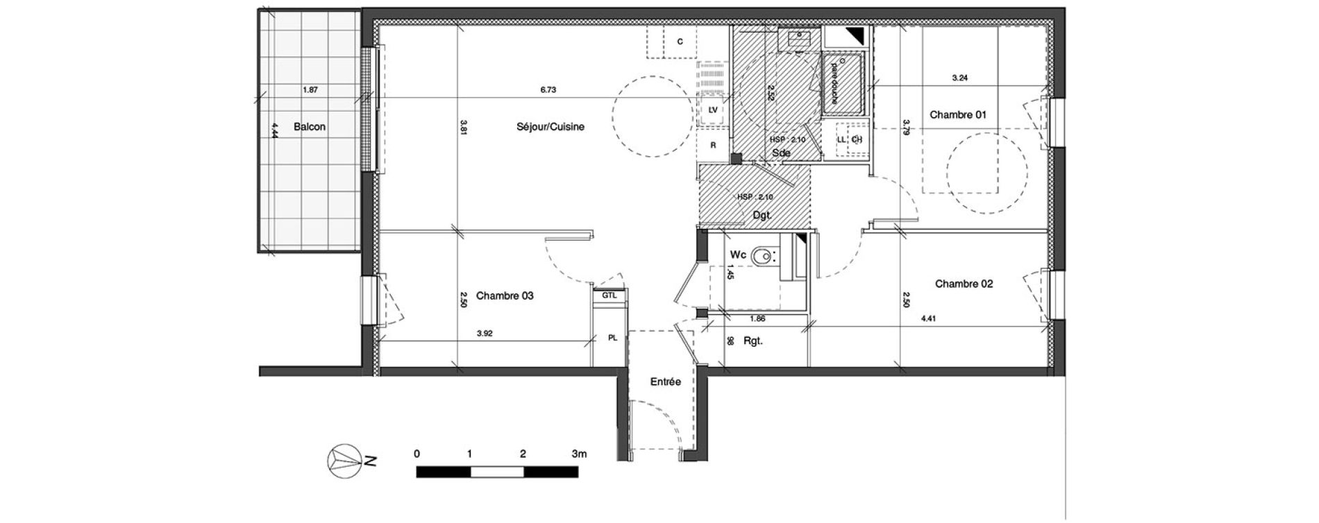 Appartement T4 de 77,32 m2 au Mans Maillets - bellevue