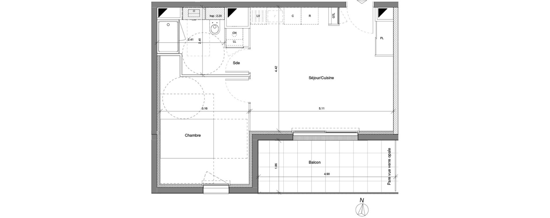 Appartement T2 de 40,52 m2 au Mans Maillets - bellevue